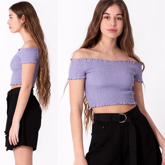 Smocked Off The Shoulder Crop Top - Picture 2 of 2